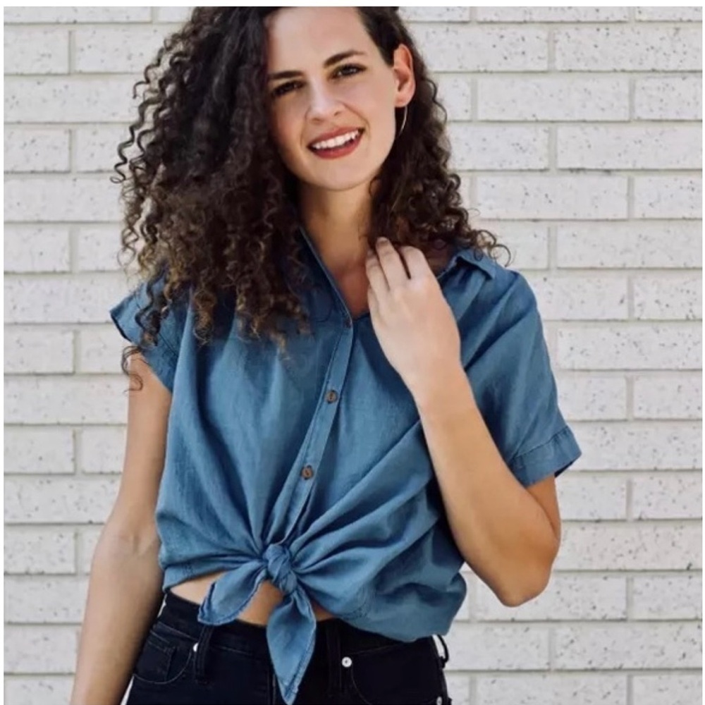 Madewell women’s Central Shirt Bright Indigo button down oversized size small - Picture 6 of 10